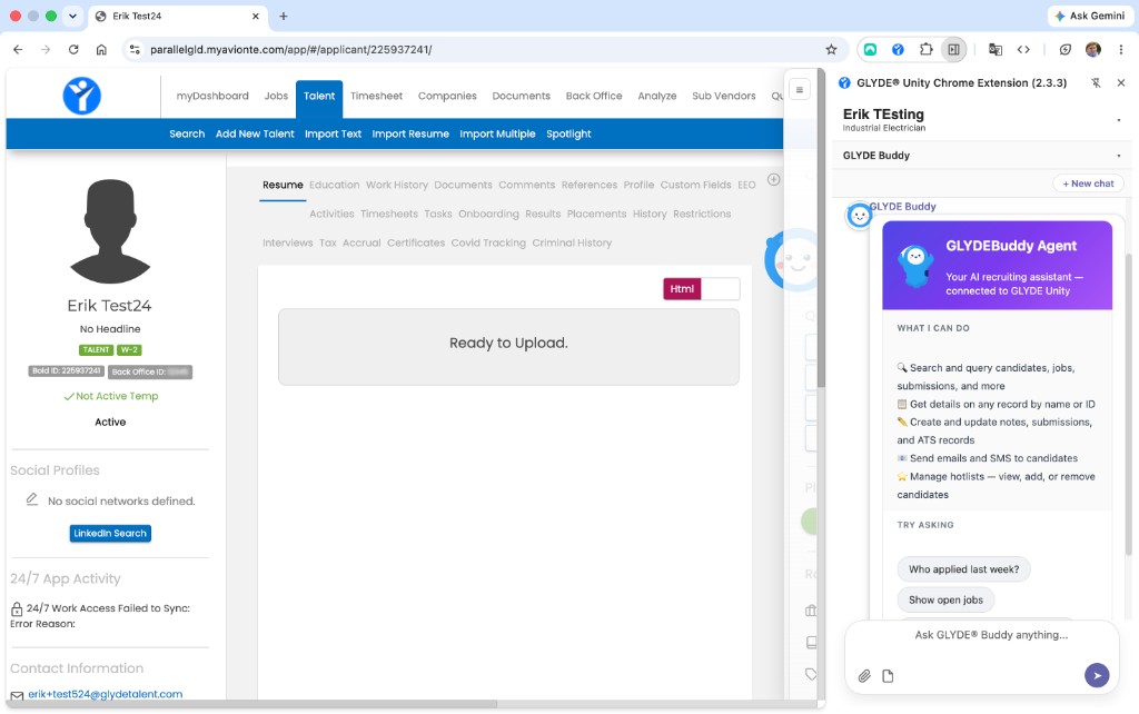 GLYDEBuddy Agent welcome card listing what it can do on an Avionté page