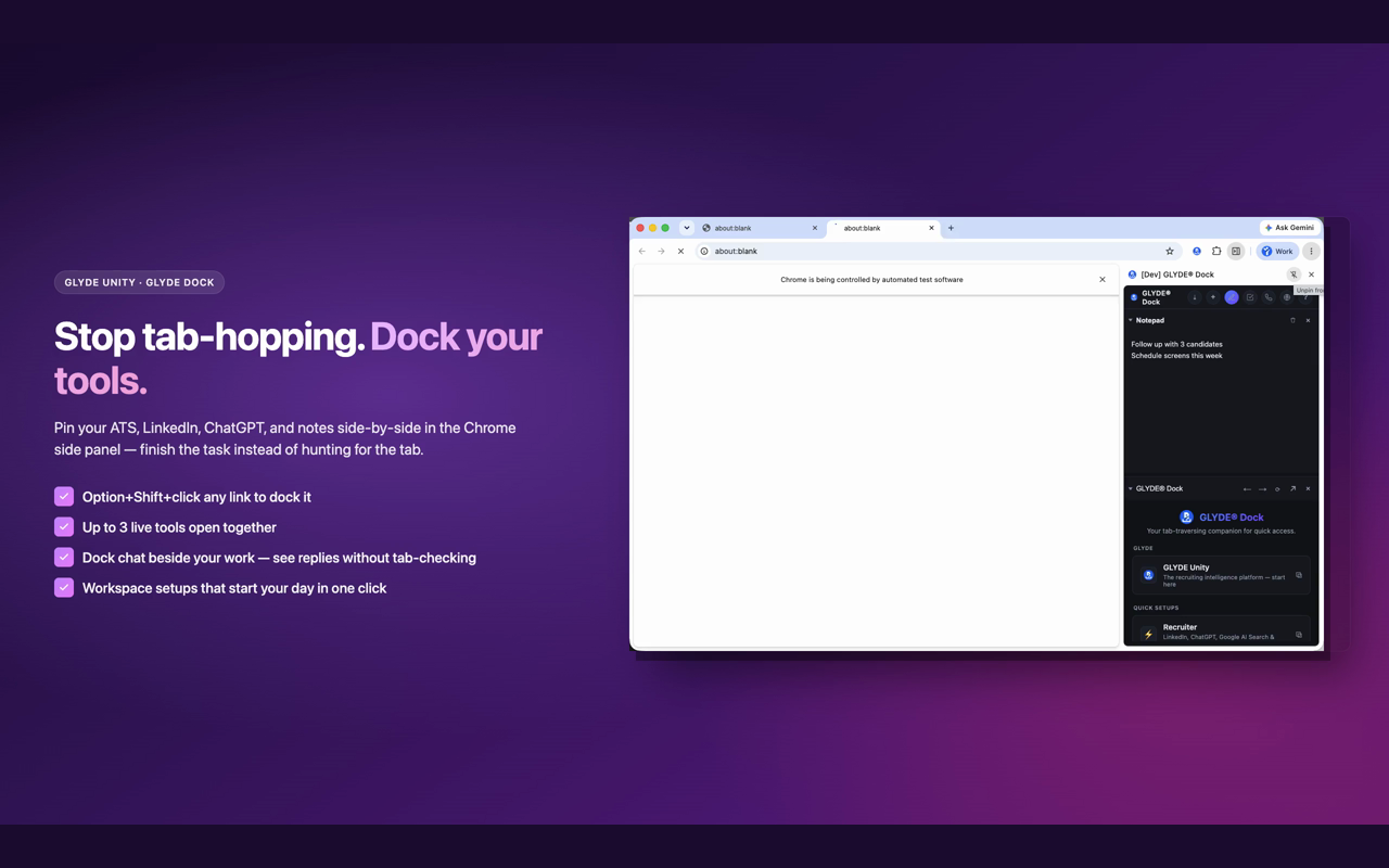 GLYDE Dock Workspace